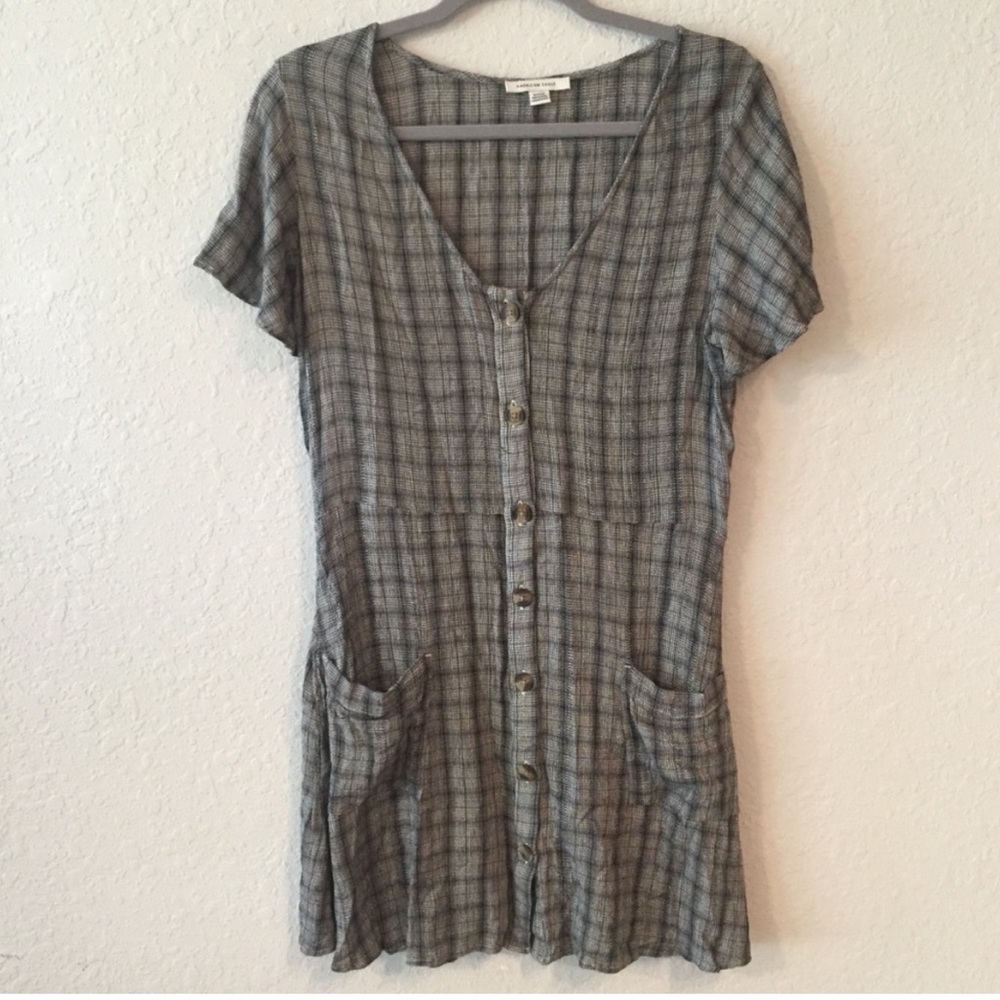 Vintage American Eagle Plaid Fit and Flare Button Up Dress